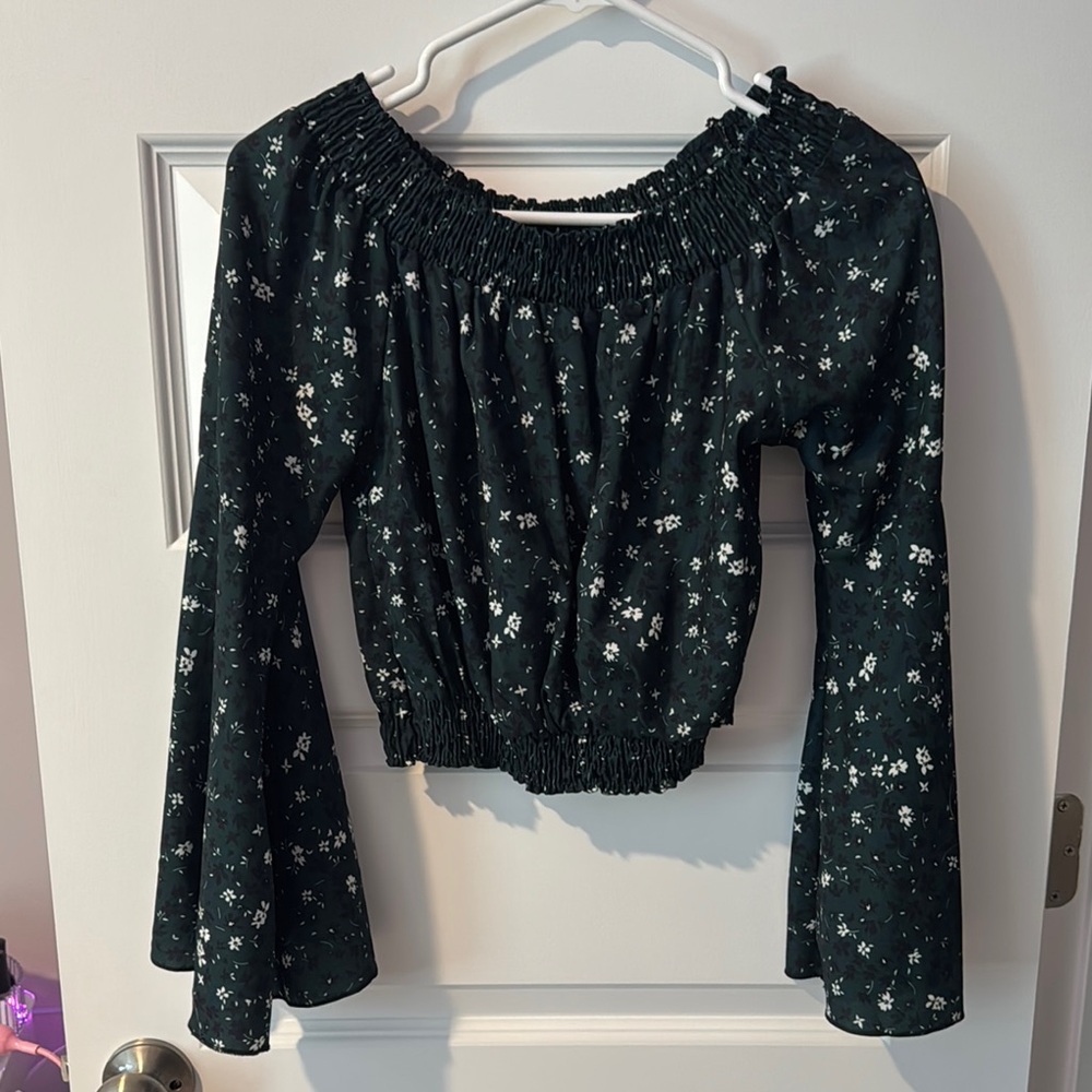 Italian Green Smocked Bell Sleeve Blouse